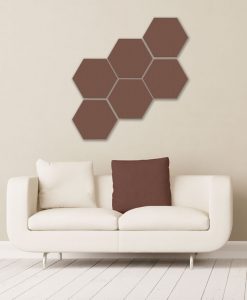 GIK ACoustics hexagon acoustic panel small coffee color above couch