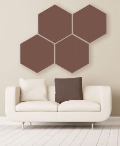 Gik acoustics hexagon acoustic panels large coffee color above couch