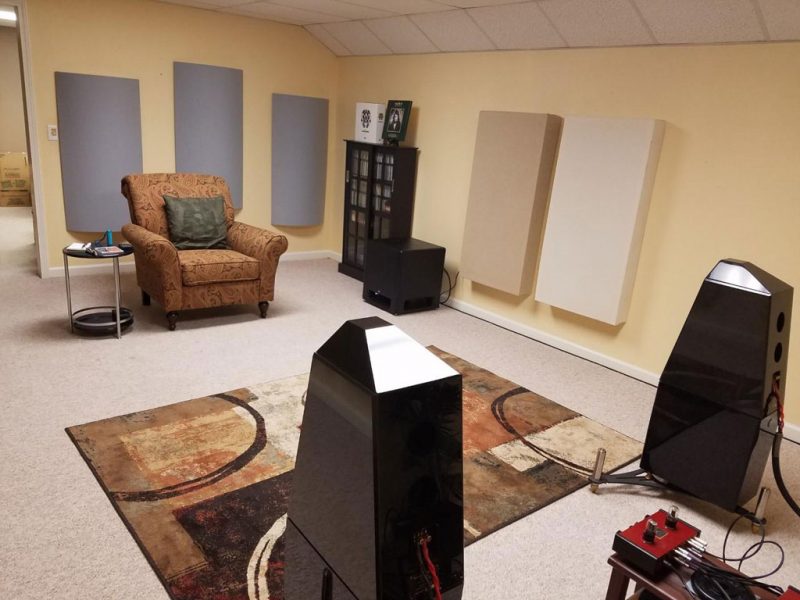 Listening room set up Dan Liberdi using GIK Acoustics Polyfusors and Bass Traps on side walls